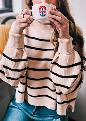 Autumn Breeze Black Stripe Crop Sweater