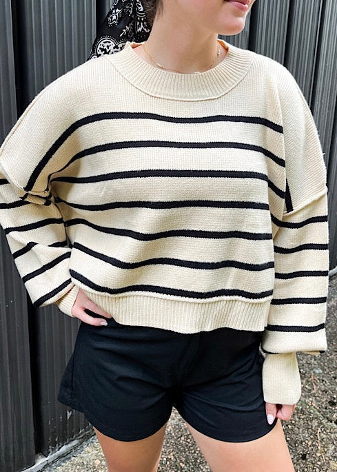 Autumn Breeze Black Stripe Crop Sweater