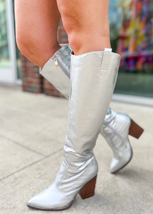 Skyscraper Silver Western Boots