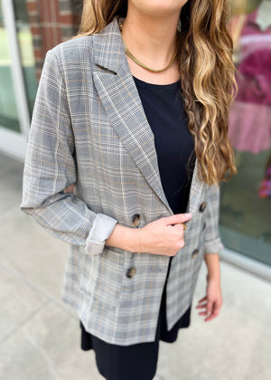 Preptastic Gray Yellow Plaid Blazer