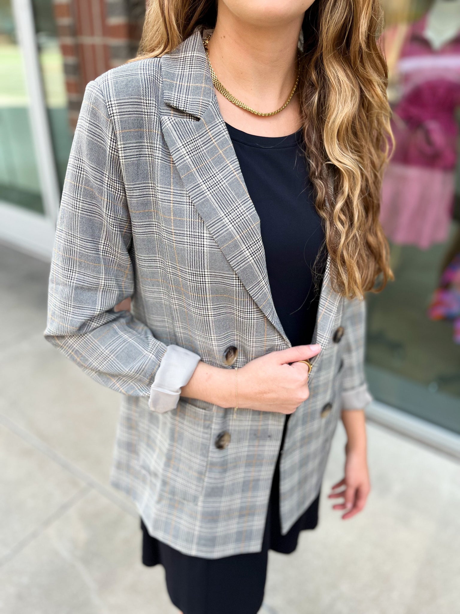 Preptastic Gray Yellow Plaid Blazer